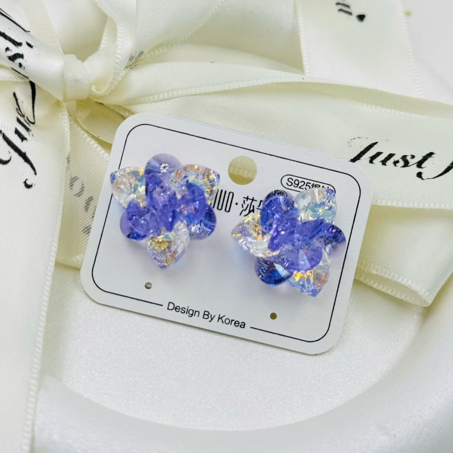 爆闪奥地利水晶耳环S925银绝美手工编织耳饰气质时尚高级感女花朵