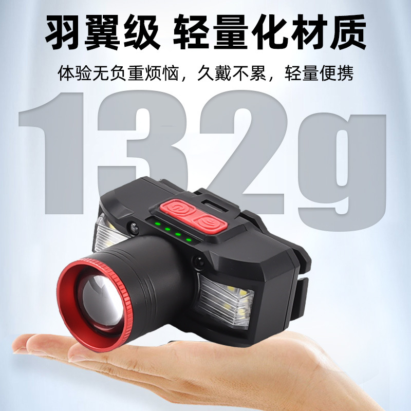 白激光芯片挥手感应头灯USB可充电户外头戴式夜钓灯白激光头灯细节图