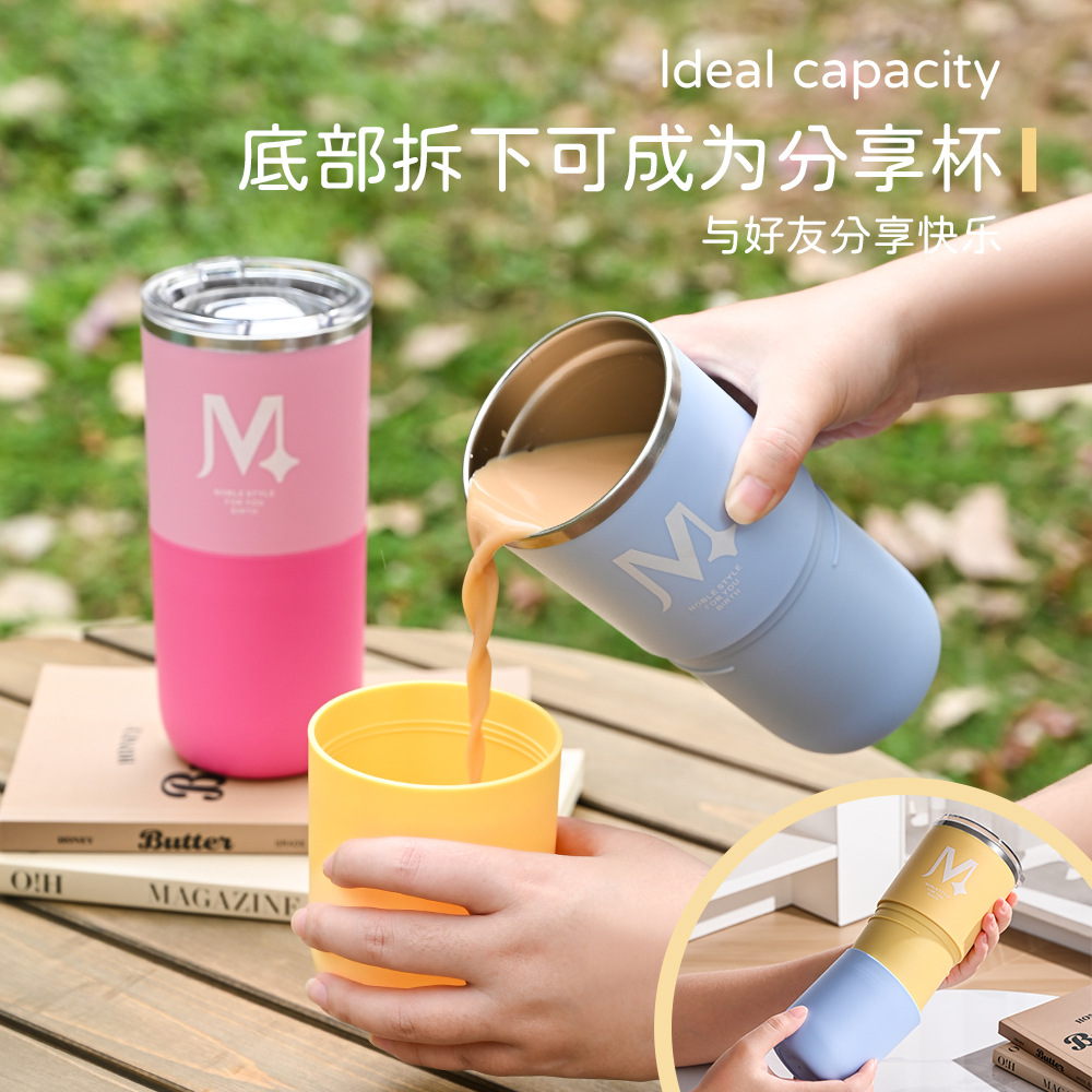 Stainless steel coffee cup with lid, double-layer mug, water cup, ice cup, office and home drinking water, large capacity 600ml details Picture