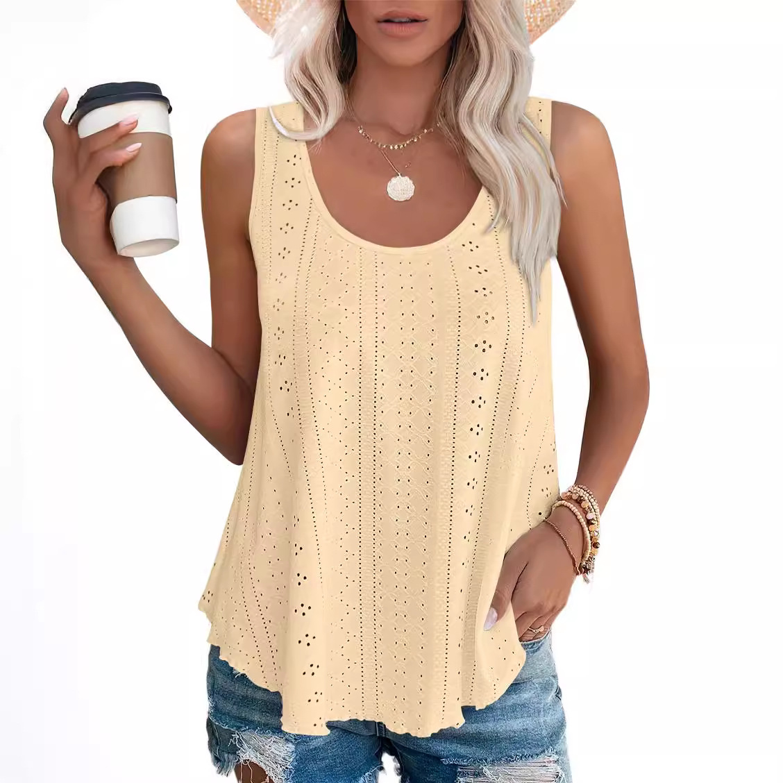 New round-neck loose sleeveless T-shirts and tops for cross-border trade between Europe and America are in stock on Amazon's independent store for Spring/Summer 2026 full figure
