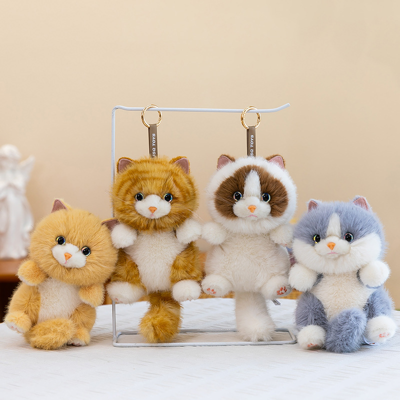 Cute three-flower cat plush toys, stuffed cat pendants, striped cat palm treasures, girls' backpack pendants, cross-border wholesale