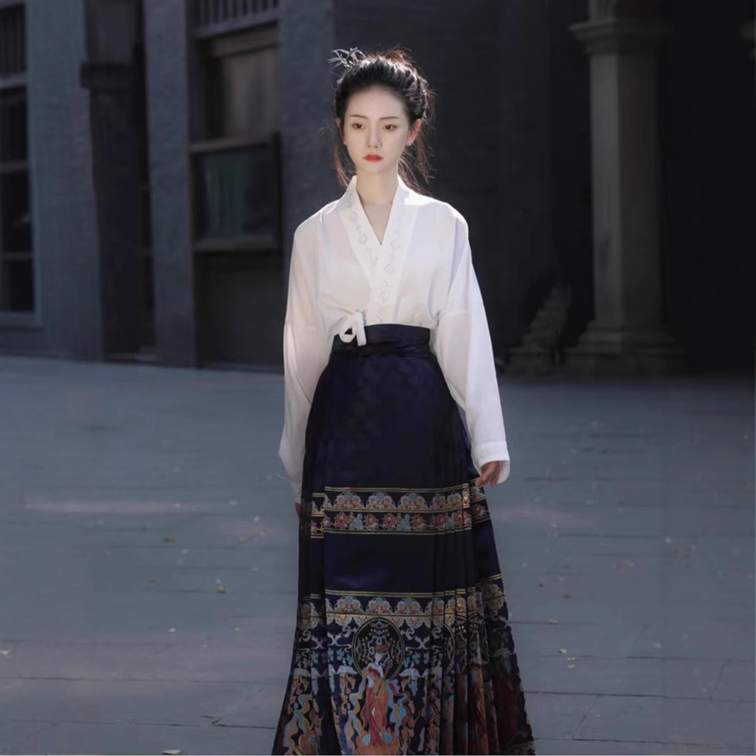 国潮新中式国风马面裙汉元素日常套装改良古装唐宋制汉服明制裙子女春