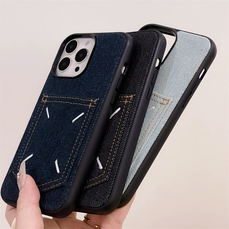 The 17promax phone case made of European and American denim card insert is suitable for iPhone16. It features a full leather cover with 15 embroidery and 14 hard case Application Scenario