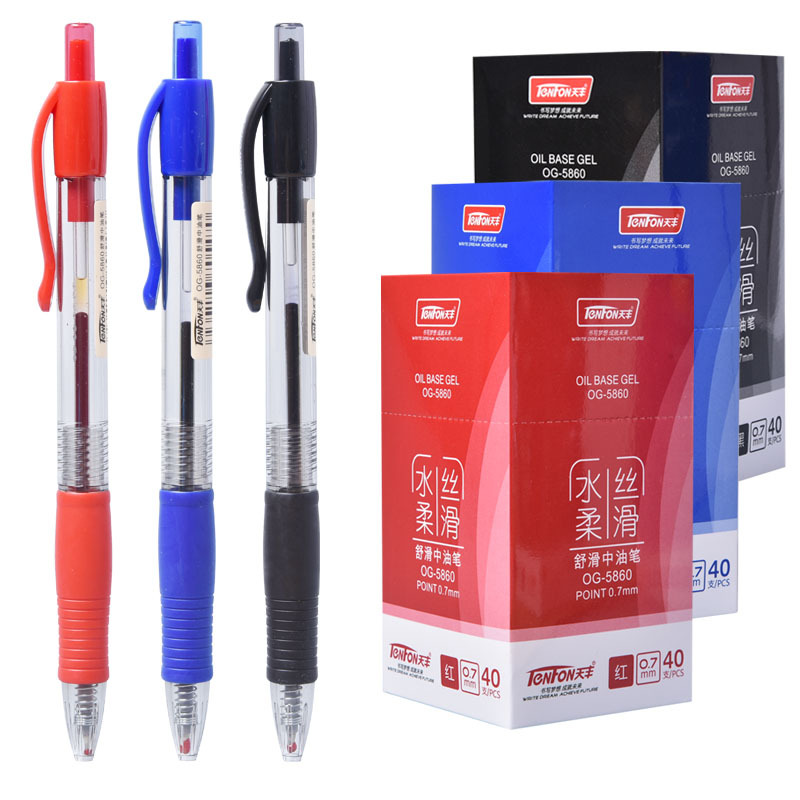 Small wholesale smooth medium oil pen press 5860 medium oil pen transparent rod red blue black medium oil pen 0.7mm full figure