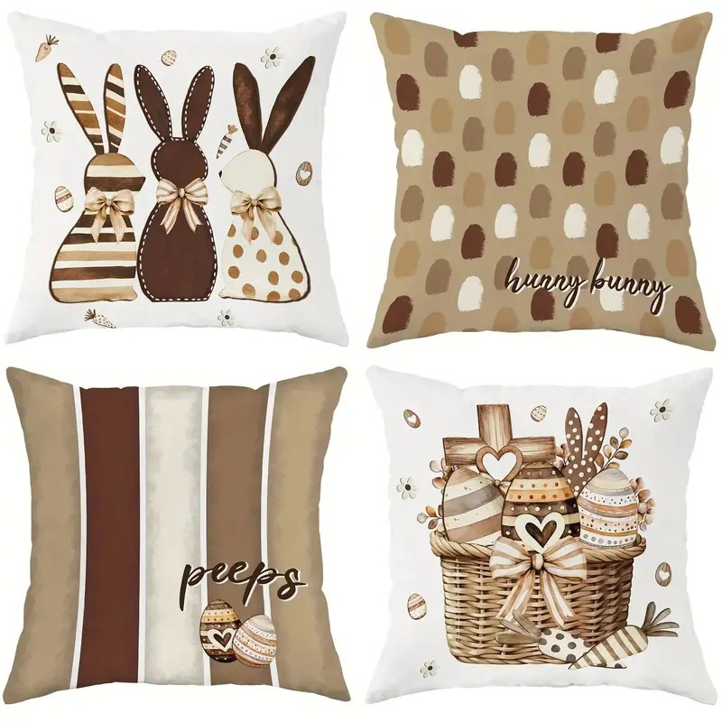 Cross-border Instagram Easter bunny Easter Egg flower brown pillowcase family sofa bedroom decoration pillowcase