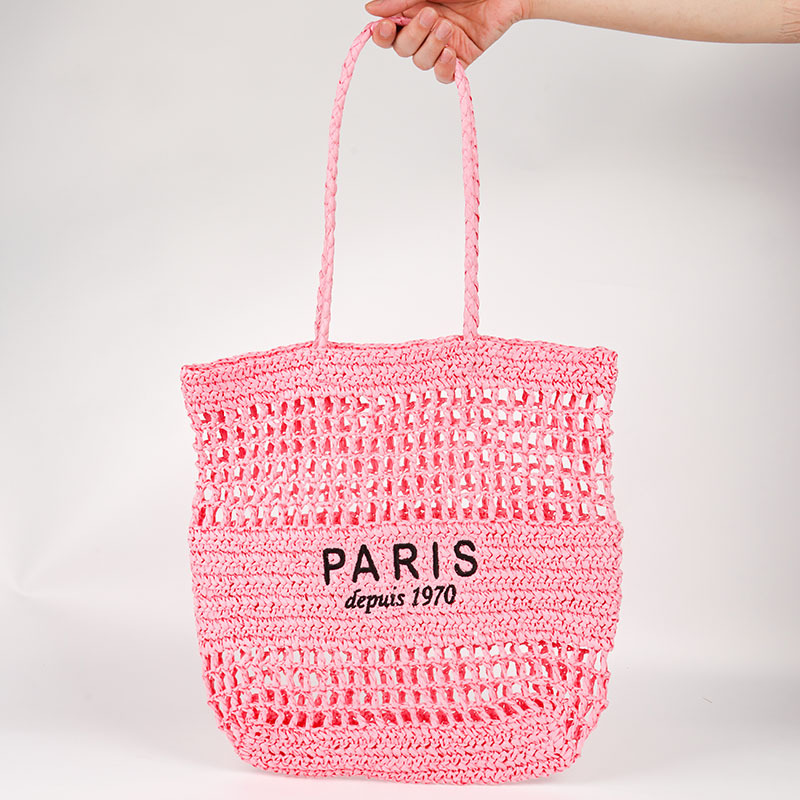 Cross-Border Woven Bag, Letter Embroidery, Single-Shoulder Straw Woven Bag, New Large-Capacity Hollowed-Out Straw Woven Bag, Vacation Beach Bag, Versatile Women's Bag, Tote Bag, Woven Bag Application Scenario