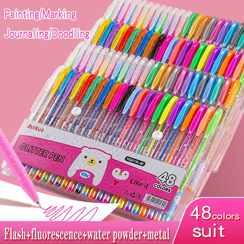Children's flash Pen 48-color set, pearlescent gel, hand-drawn and hand-drawn notebook pen, pastel pen, fluorescent marker pen, for students