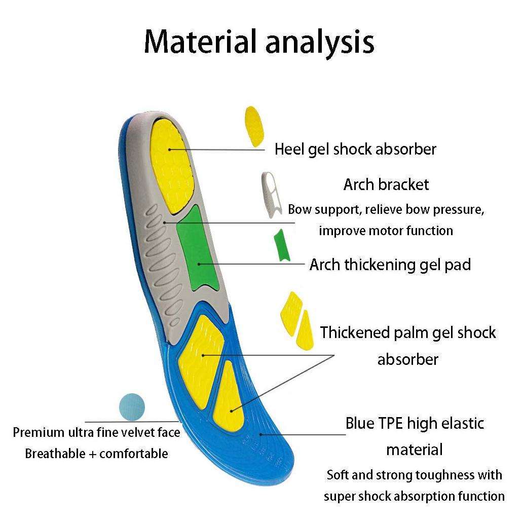 tpe soft gel shock-absorbing military training sports insoles, velvet sweat-absorbing, breathable and cushioning men's and women's basketball four-color insoles details Picture