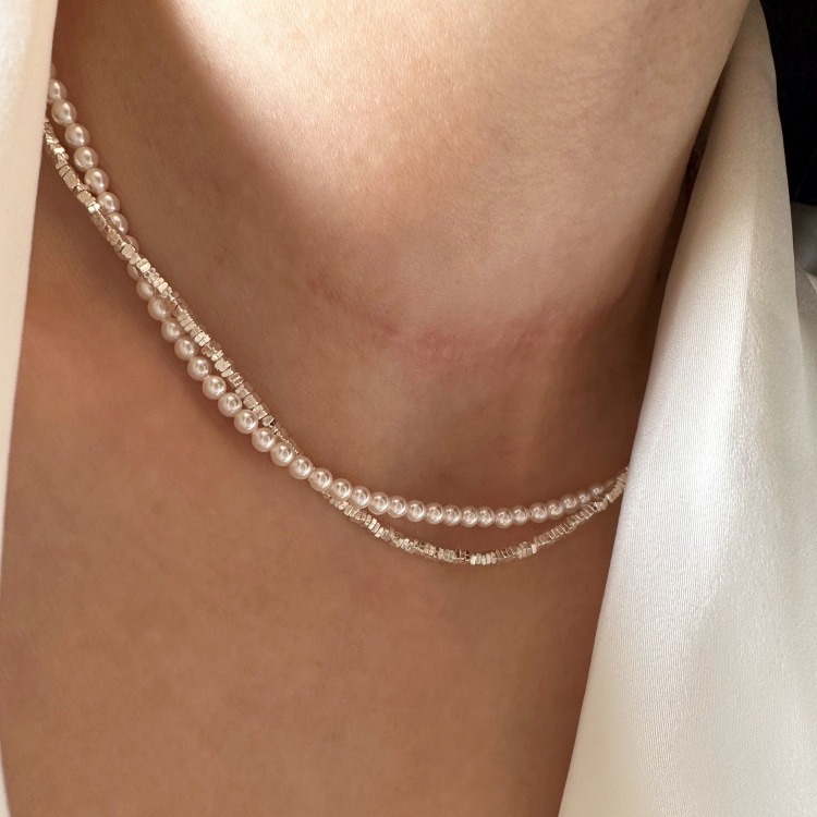 The entire S925 sterling silver Shijia pearl wound necklace features a niche design for women, a neckchain, a collarbone chain, and a light luxury chain Specification image