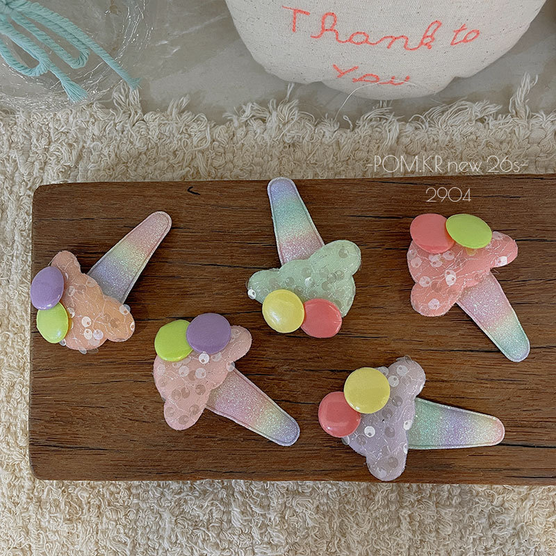 New Korean-style gradient color ice cream cone hair clips, handcrafted children's bye-bye clips, creative side bangs hair accessories details Picture