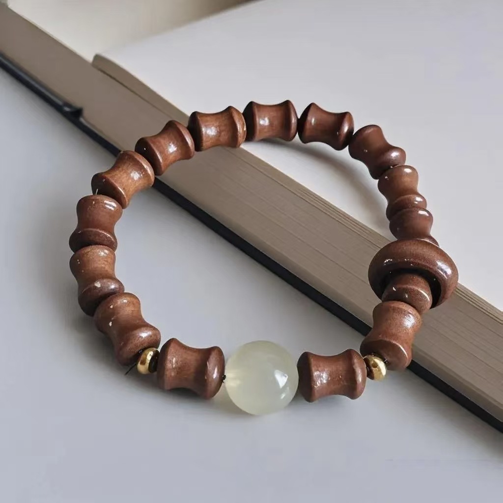 New green sandalwood bamboo joint bracelet, ancient-style black rosewood sandalwood handcrafted beads, cultural playthings and prayer beads, wholesale from the manufacturer Specification image