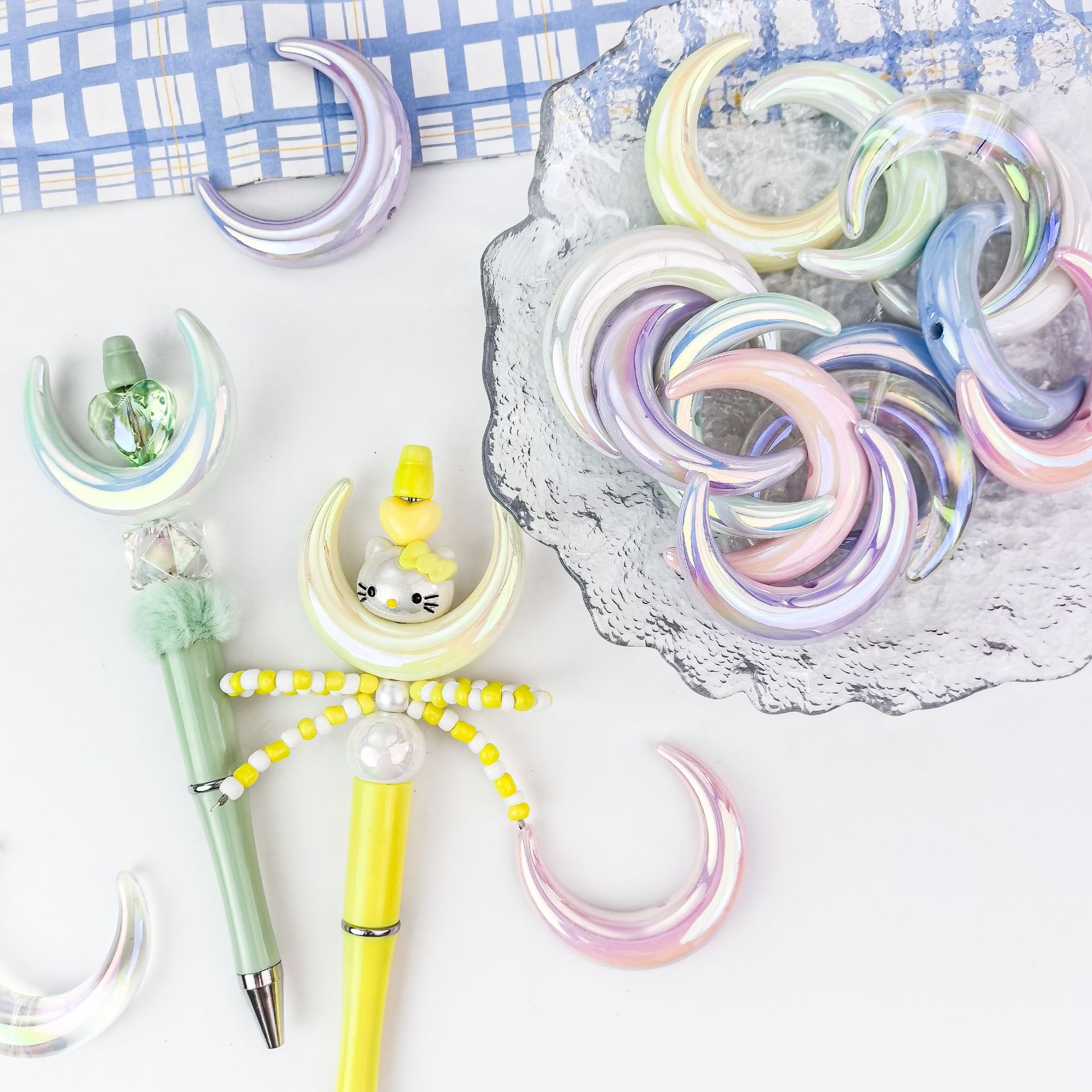 Uv-Coated Solid Color Acrylic Luminous Through-Hole Mobile Phone Chain, Moon Bead, Korean Gummy Pen Diy Bead Pen Accessories