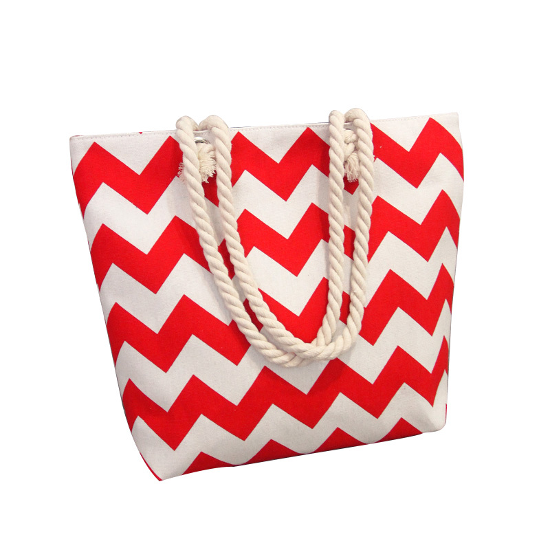 Bolsa de lona transfronteriza de un hombro bolso de mano simple y versátil bolsa de playa de gran capacidad de un hombro moda commuter bolsa de mujer bolsa de rayas simple y versátil bolsa de mano bolsa de lona Item Picture