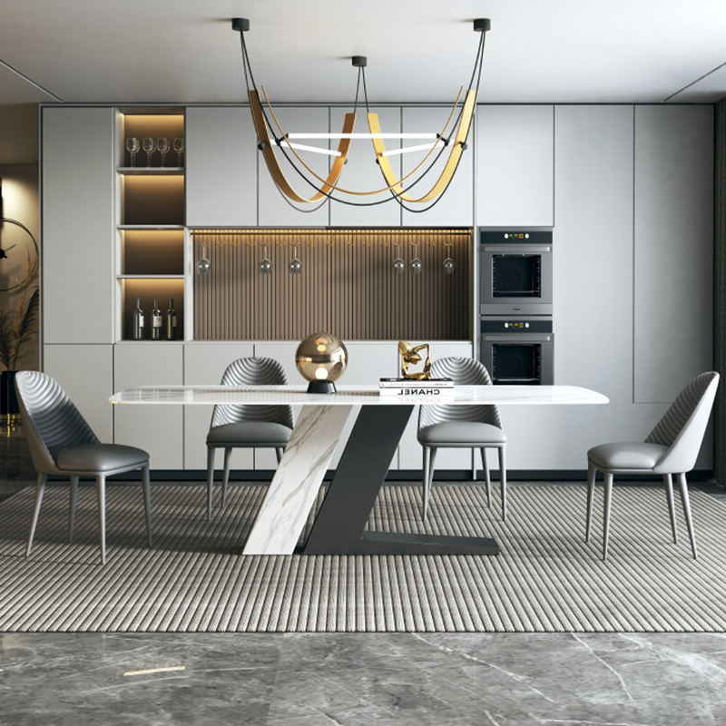 Star Factory wholesals light luxury rock plate dining table and chair sets, high-end home small-sized minimalist rectangular dining tables, designer Z-shaped tables details Picture
