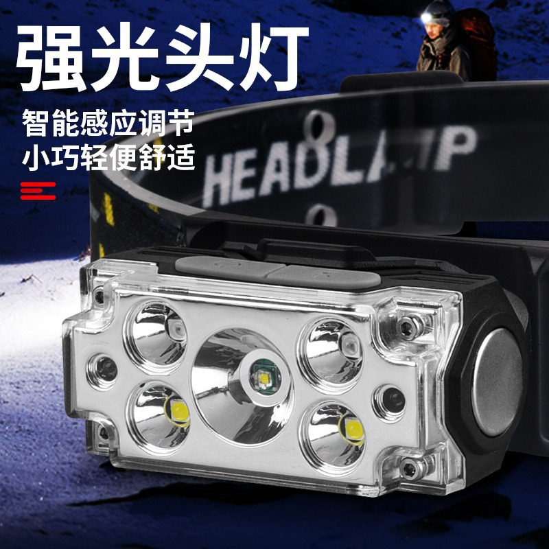 New cross-border strong headlight, long-lasting outdoor sports high-sensitivity sensor headlight, multi-functional portable work light Item Picture