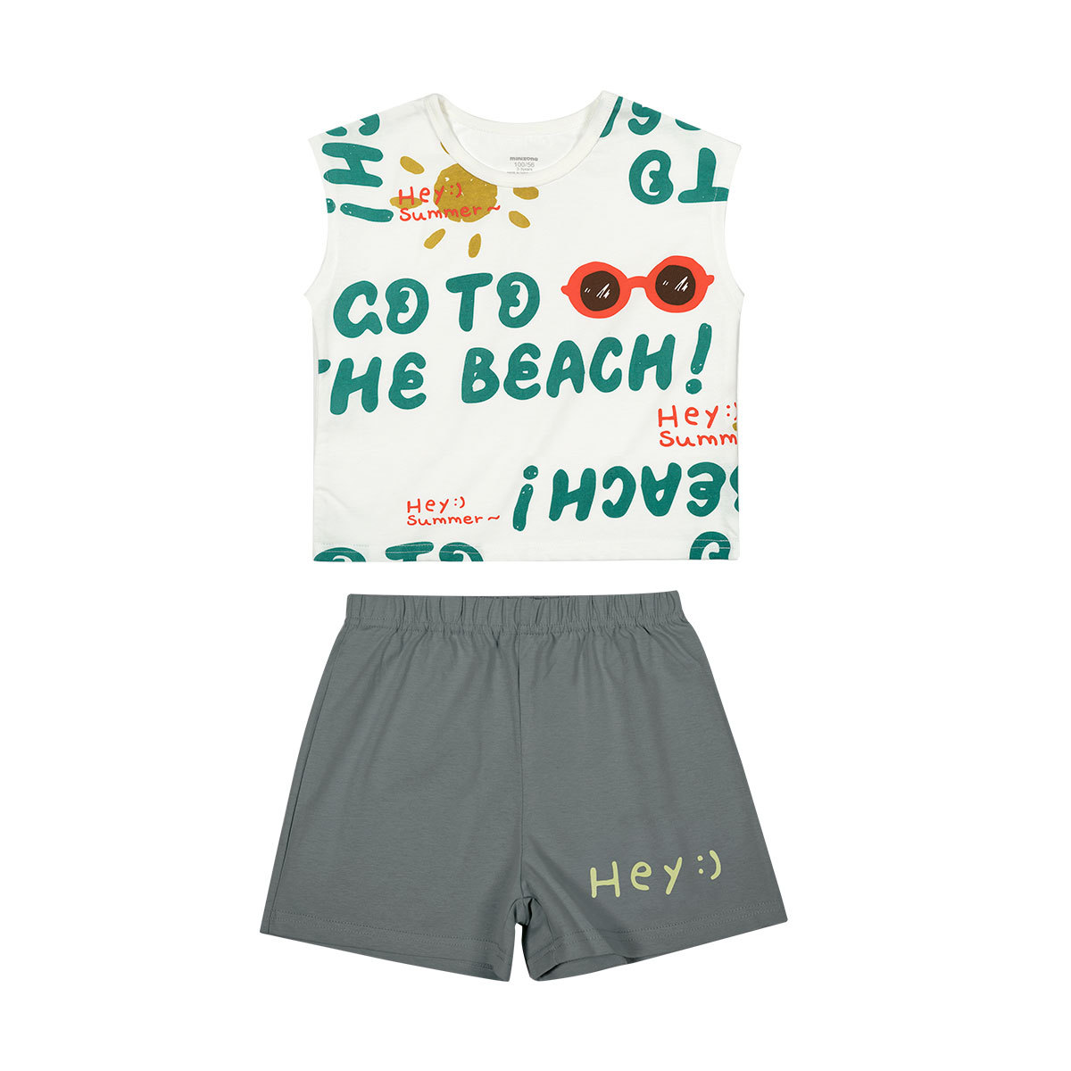 minizone Children's Set Summer Ice Oxygen Bar Sleeveless Shorts Thin T-shirt for Boys and Girls Round Neck 3A Antibacterial Cute Item Picture