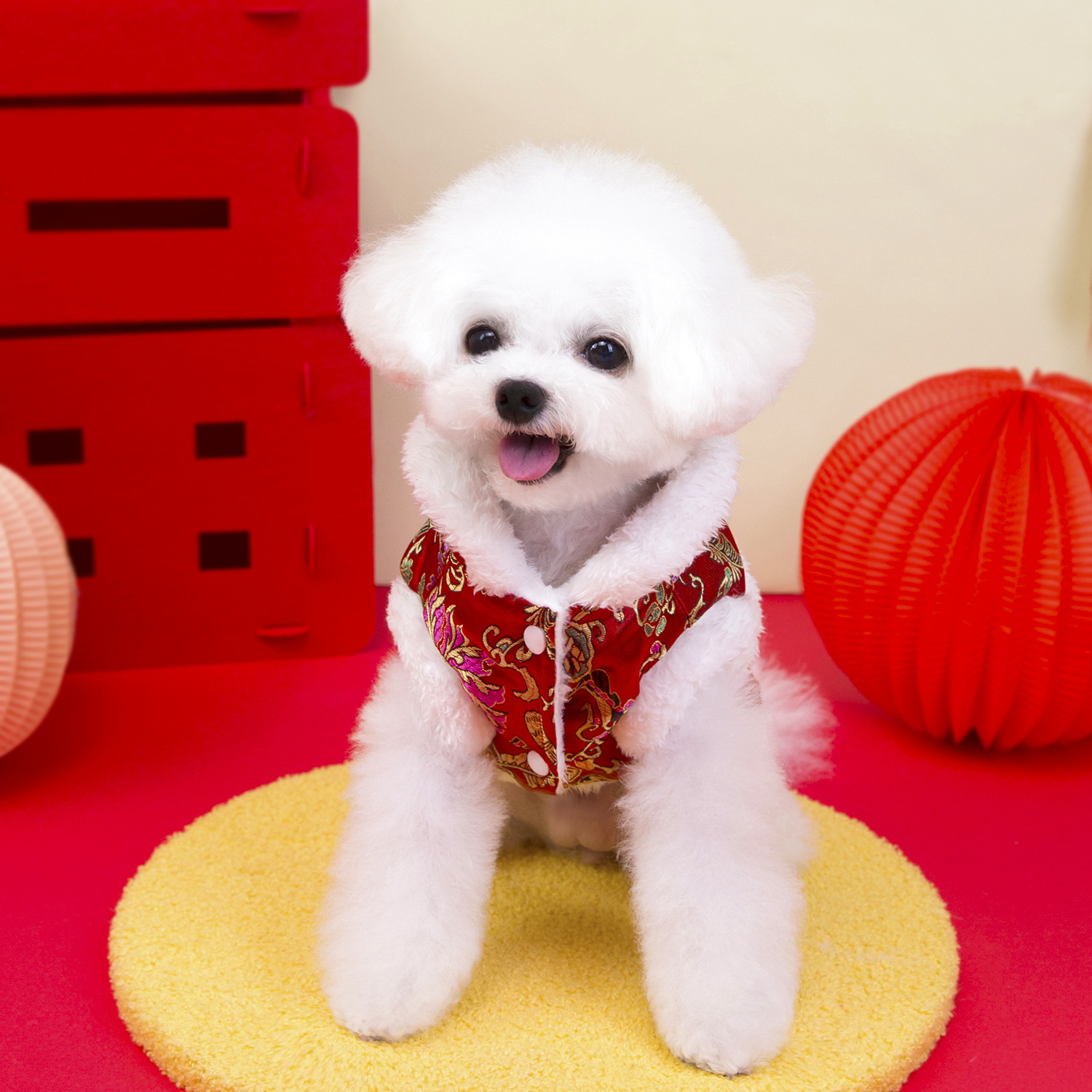 Pet clothing, dog clothes, autumn and winter festive outfits, new pet New Year clothing, 25 brocade checkered cotton-padded jacket Item Picture