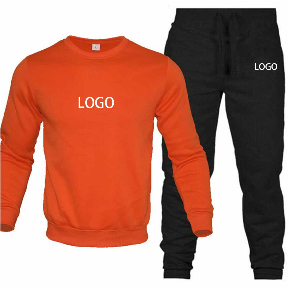 New autumn/Winter 2023 foreign trade men's round-neck warm solid color sweatshirt, long pants and sportswear set for cross-border trade with Europe and America
