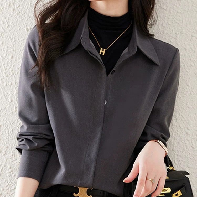 This is a new retro Hong Kong-style high-quality shirt with a thick long-sleeved design and a unique style for women in the autumn and winter of 2025 Specification image