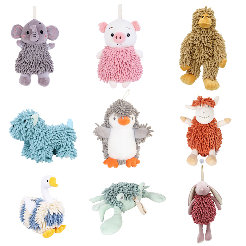 Wholesale of cartoon animal Chenier hand towels, multi-functional animal creative absorbent hand towels and plush toys