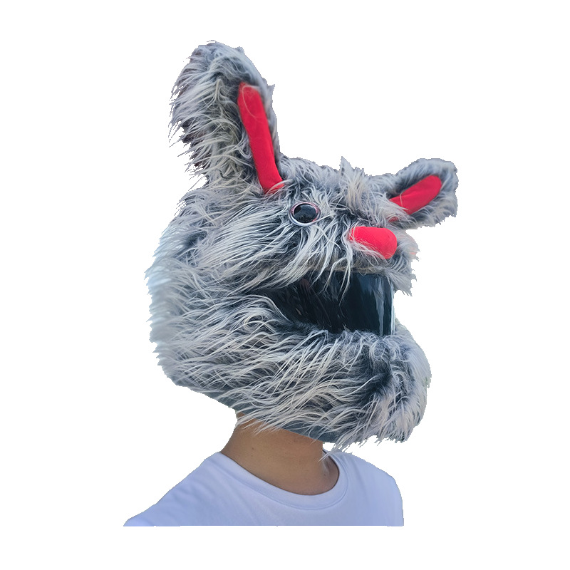 A niche rabbit-shaped personalized riding cartoon plush helmet, headgear, motorcycle face mask, long-haired hat decoration, and a street style Item Picture