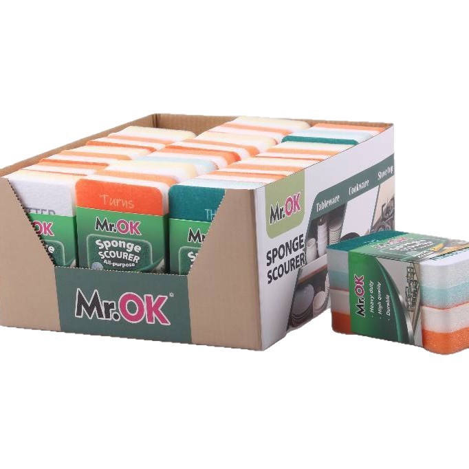 Mr.OK factory direct supply sponge scouring pads, double-sided cleaning sponges, kitchen cleaning sponges, dishwashing sponges, pot scrubbing sponges Item Picture