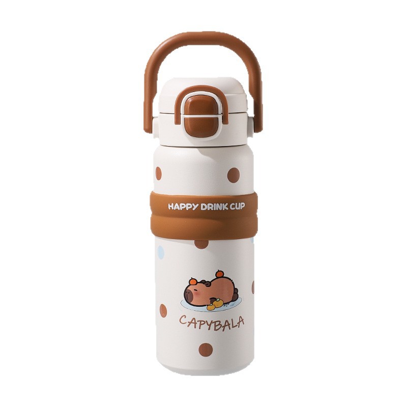 Double-drinking 316 stainless steel children's insulated cup, creative and cute girls' straw cup, large-capacity cartoon student straight cup Item Picture