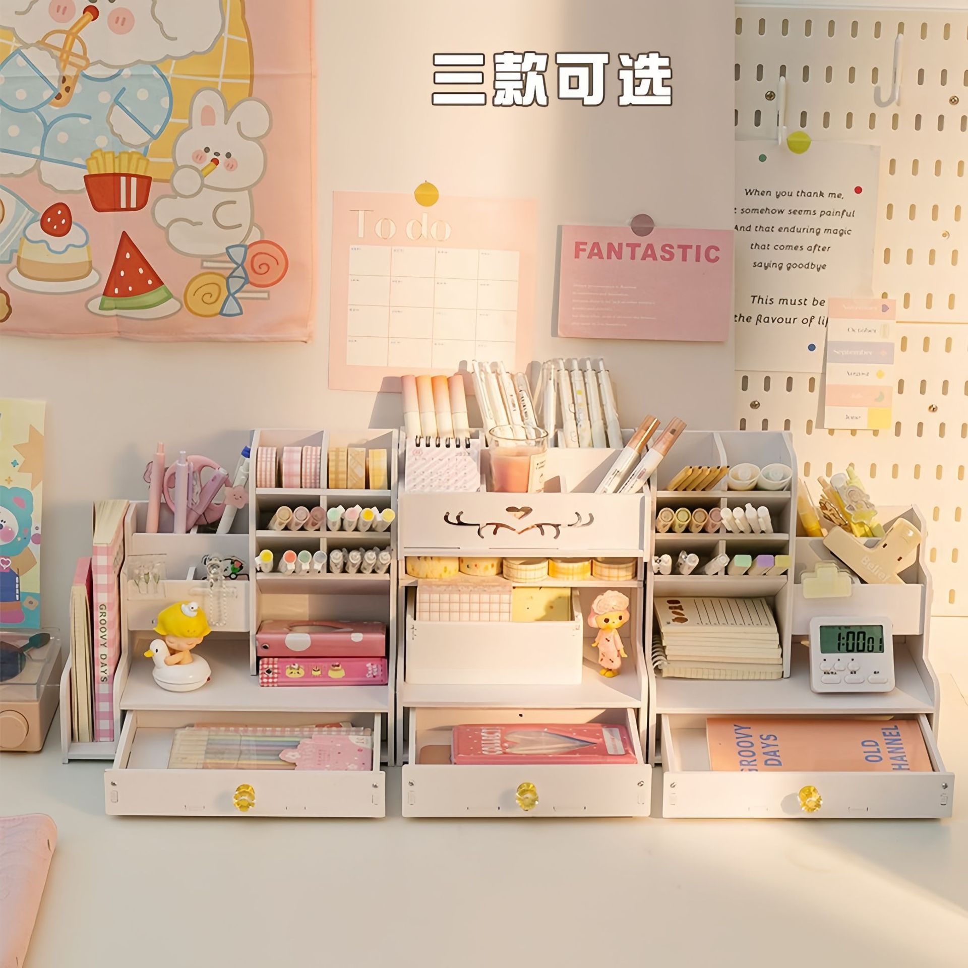 Pen holder storage, compartmentalized desktop drawer, stationery box, office children's marker pen storage box, storage with drawer Application Scenario