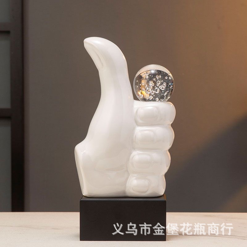 Modern electroplated thumb resin sculpture boss table, inspiring decoration, housewarming business gift, home furnishing supply details Picture