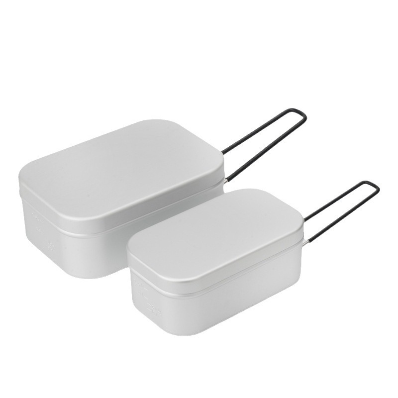 Aluminum bento box, outdoor cooking and cooking rice box, folding handle aluminum alloy lunch box, camping and picnic tableware Item Picture