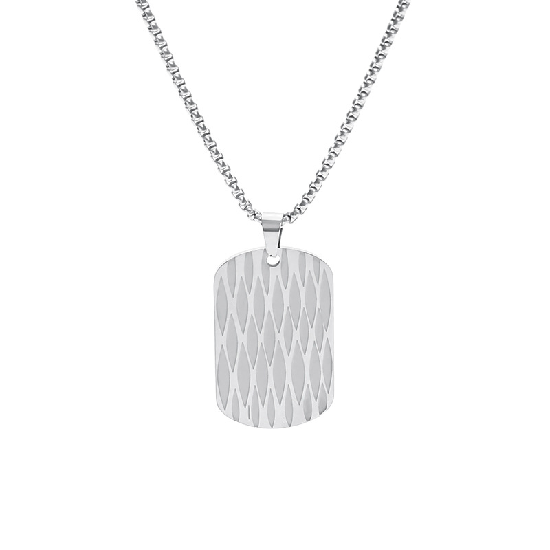 European and American accessories: Stainless steel water ripple military brand geometric square pendant necklace, cross-border light luxury European and American military brand necklace Item Picture