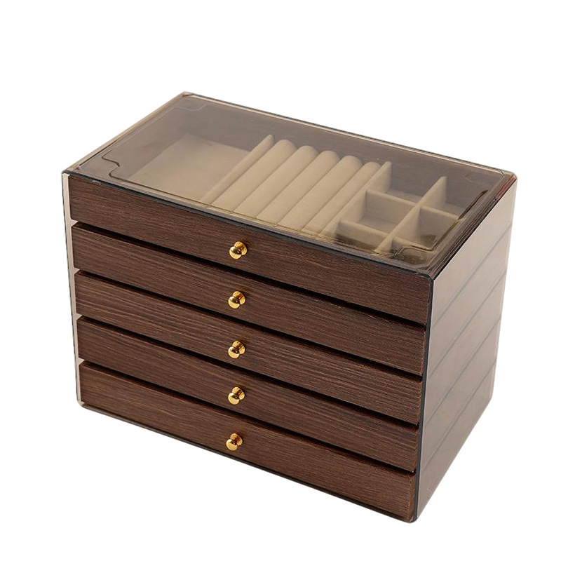Walnut wood storage box, wood grain jewelry box, earrings, rings, necklaces, bracelets, desktop large-capacity multi-layer wooden storage box Item Picture