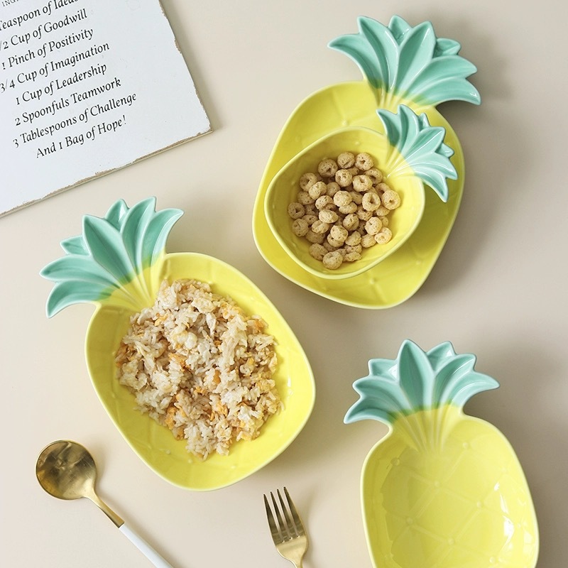 Fun ceramic tableware, creative pineapple stir-fried rice bowls, household snacks, fruit salad bowls, dessert bowls, irregular-shaped breakfast bowls