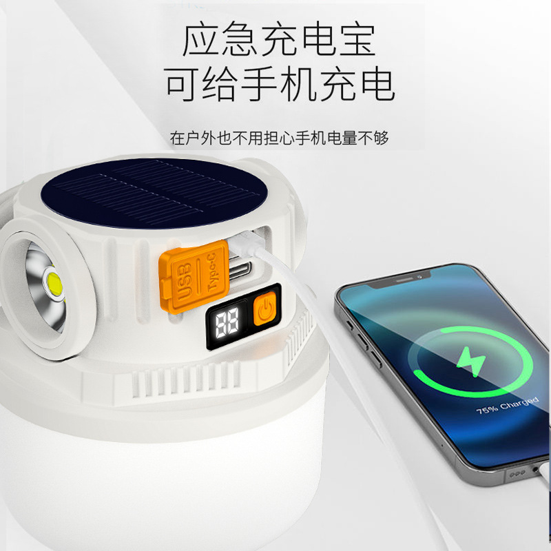 Cross-border new solar charging lighting lamps, night market lamps, street stall lamps, led outdoor camping lamps, emergency bulb lamps details Picture