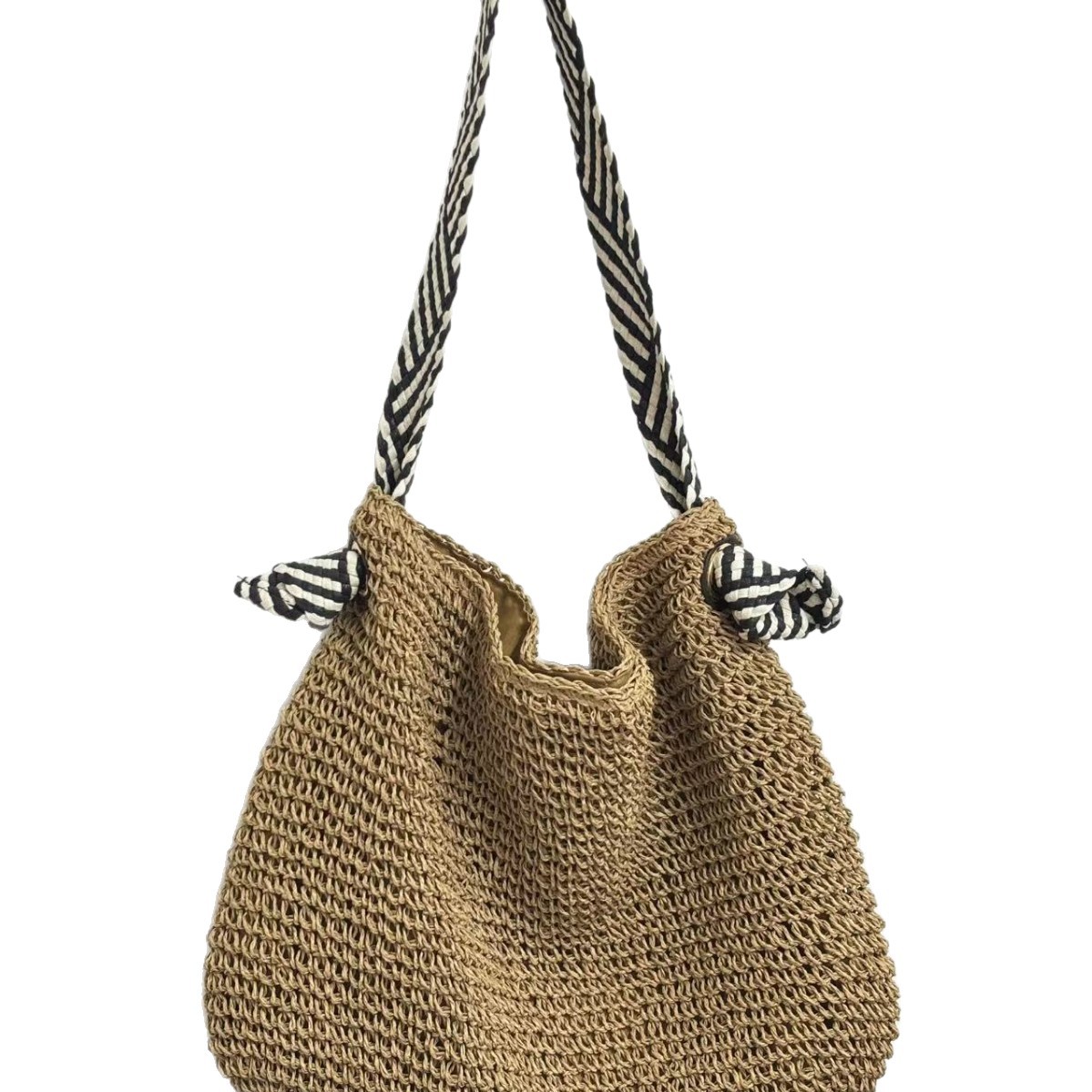 Cross-border straw weaving bag, niche straw weaving bag, women's summer versatile vacation weaving bag, lazy style single-shoulder commuting tote bag, large capacity vacation style tote single-shoulder bag, women's handmade straw weaving bag Item Picture