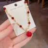 This autumn and winter new style of fashionable and retro beaded red pearl pendant necklace is unique, light luxury, gentle and versatile. It's a collarbone chain for women Specification image