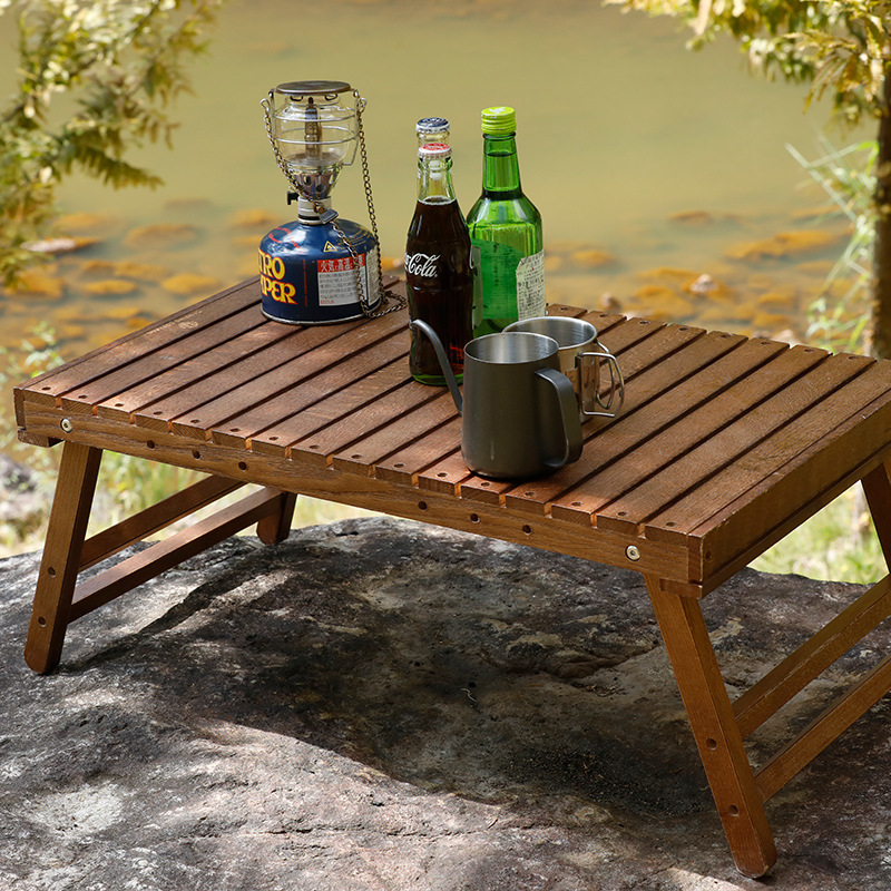 Solid wood small coffee table, outdoor solid wood table, portable folding table, camping barbecue small table, self-driving tour storage table, wild dining table details Picture