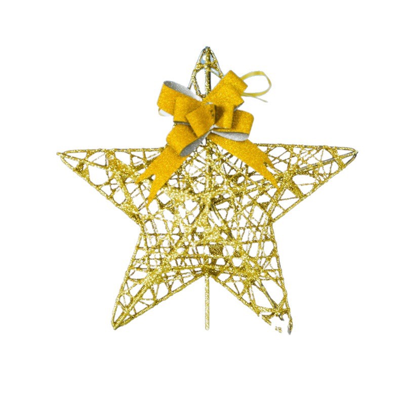 Cross-border supply of cotton thread powder tree top stars, iron five-pointed stars, LED illuminated Christmas tree decorations, tree top lights for Christmas Item Picture