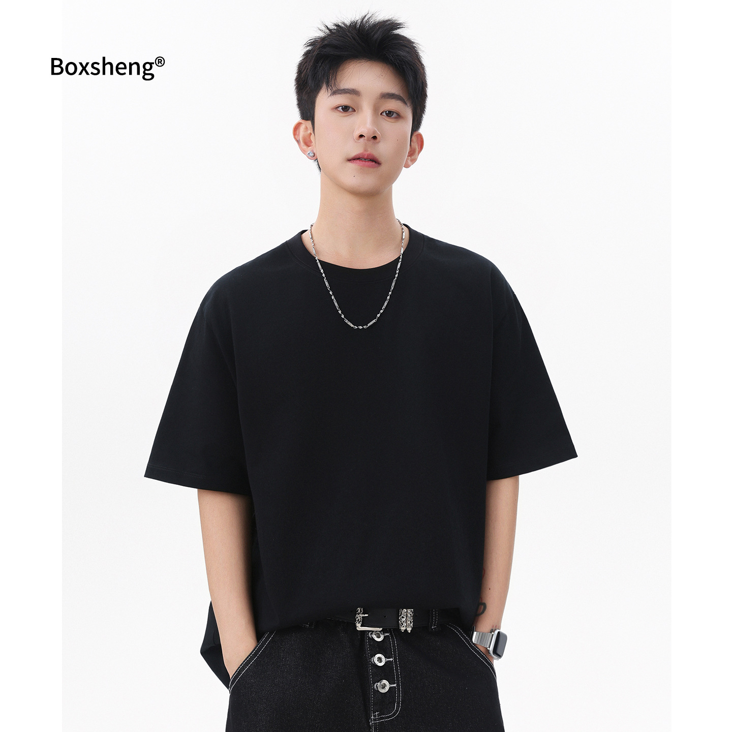 Short-sleeved men's T-shirt, summer pure cotton thin men's wear, 2025 new solid color loose round-neck half-sleeved men's base layer