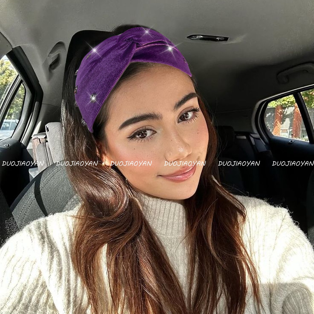 New cross-border velvet nail diamond hair band, retro autumn and winter fashion hair band, warm and high-end cross-tie hair band in stock details Picture