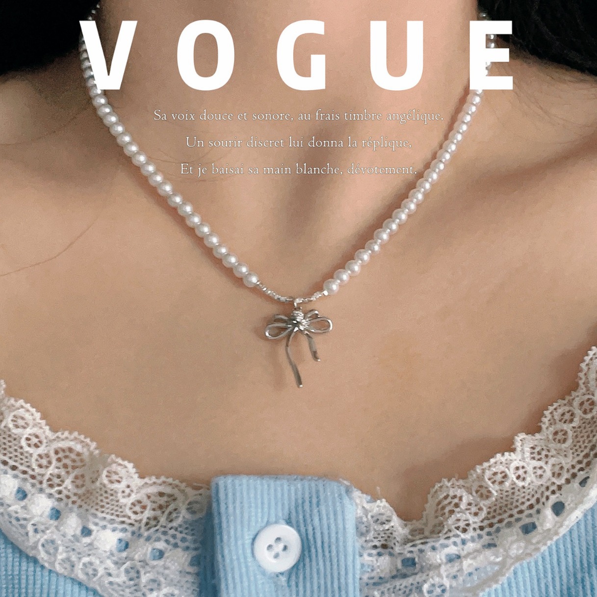 Bow pendant silver pearl necklace, 2024 new style, high-end and simple collarbone chain, Shijia pearl necklace