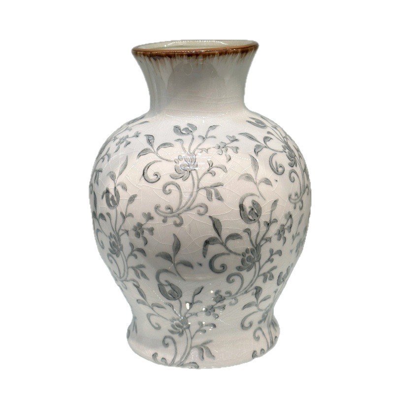 New Chinese-style blue and white porcelain ceramic water bottle vase, living room dining table flower arrangement decoration, homestay soft decoration item, ice crack ceramic vase Item Picture