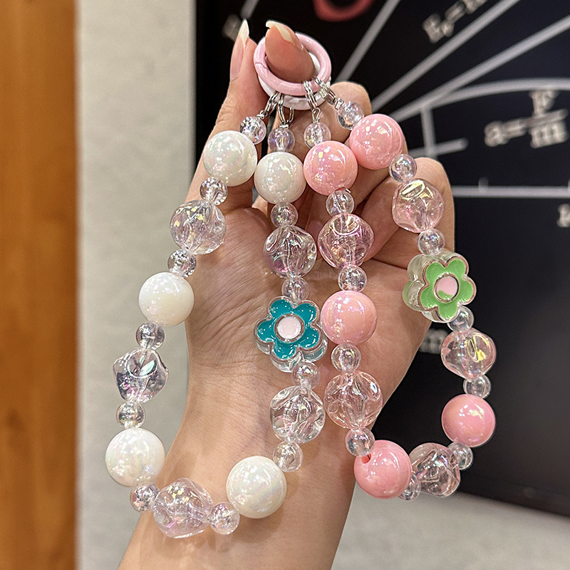 新款彩色花朵手工串珠钥匙链炫彩男女学生书包挂件钥匙扣配件批发