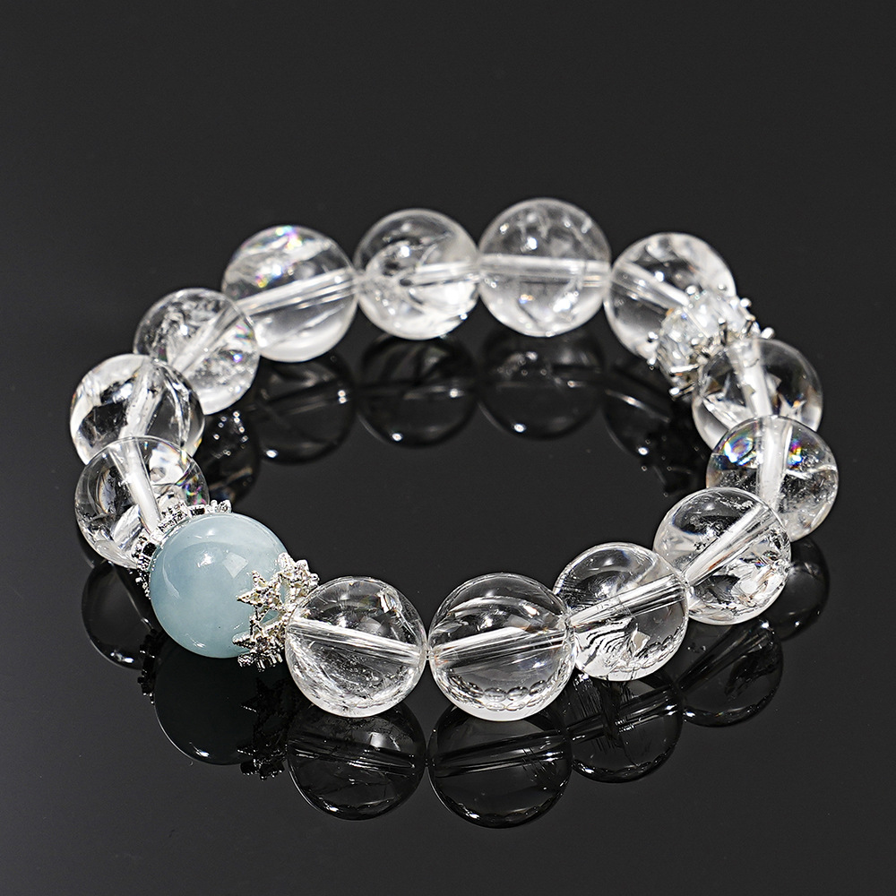 【露丝同款升级】高货天然白水晶手串女款海蓝宝时尚手链批发细节图