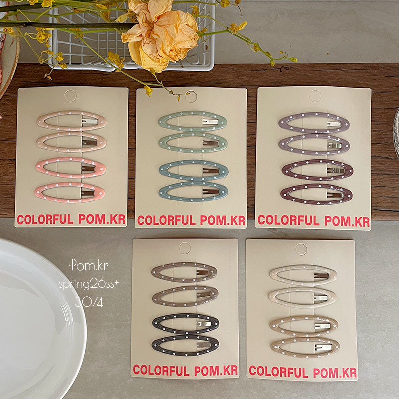 Spring new Korean-style polka dot oval hairpin for children, simple and sweet bye-bye clip, oil-dripping ins girl hairpin