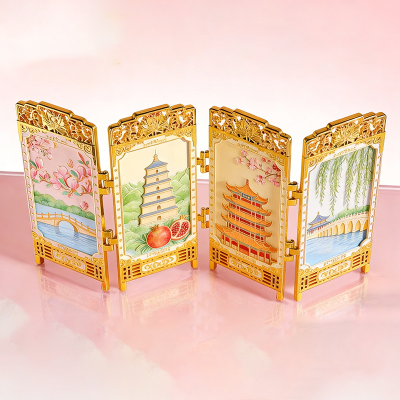 Suzhou metal screen refrigerator magnets, four-fold, Chinese city national trend cultural and creative gifts, customized refrigerator magnets details Picture
