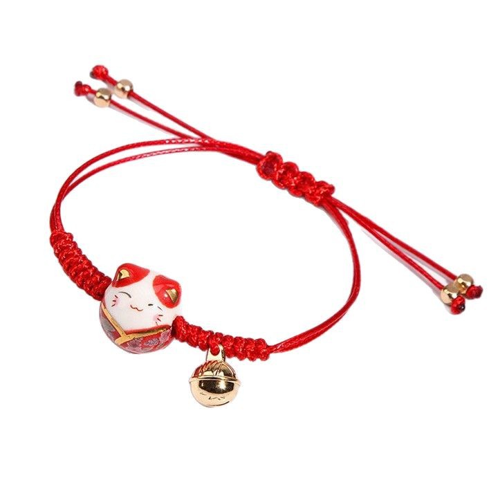 Simple and cute ceramic maneki Neko bracelet, little cat bracelet, fresh and fresh for girls, student woven cat red string bracelet, women's gift Item Picture