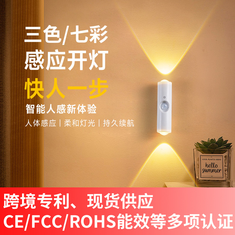 led night light, a popular and best-selling atmosphere wall lamp for bedrooms and bedside, a high-end shooting tube cat's eye magnetic human body sensor lamp