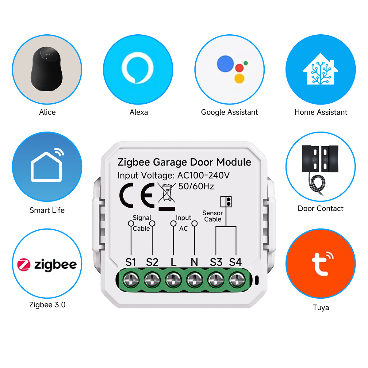 The intelligent wifi/zigbee garage door module switch is voice-controlled for remote timed opening and closing of the roller shutter door Application Scenario
