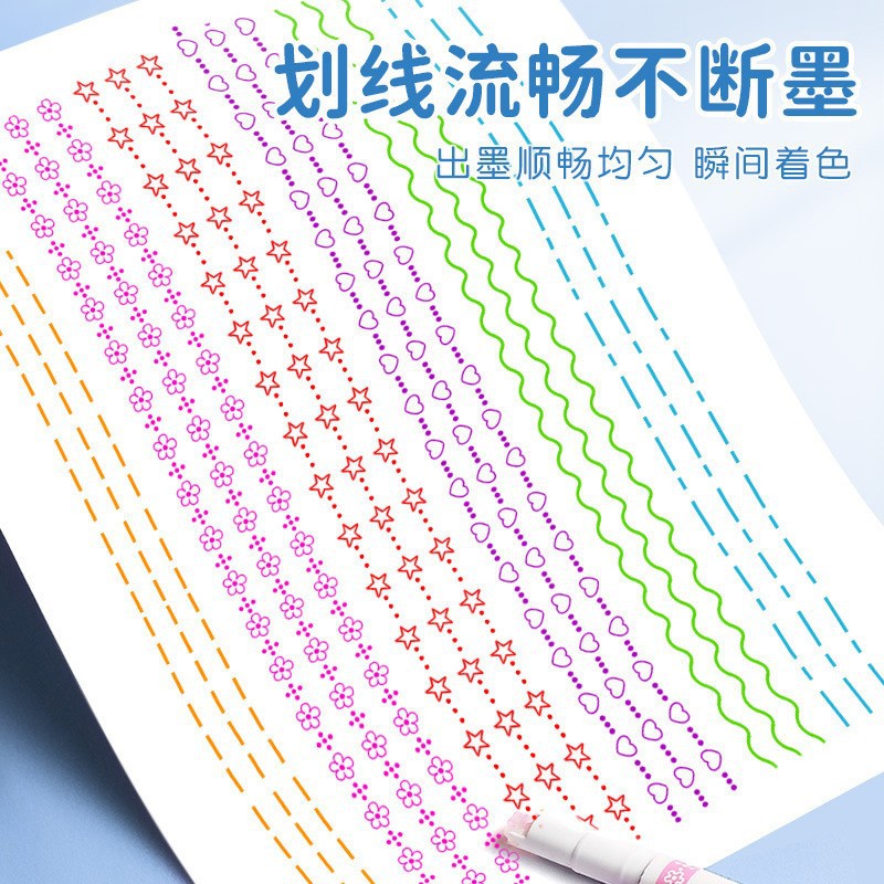 Wholesale of 6-color box-shaped contour pens, curve pens, school supplies, planner pens, marking pens, and double-headed highlighters Specification image